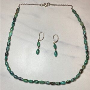 18.5" Stunning Sterling Silver & Green Turquoise Beaded Necklace and Earring Set